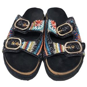House of Harlow 1960 Beaded Slide Buckle Sandals Size Womens 8 Boho Festival